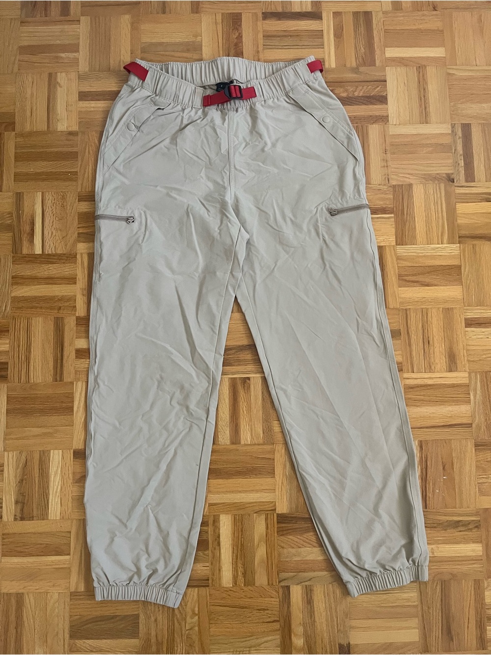 Patagonia Beige Jogger Pants with Red Belt